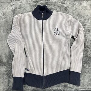 Reebok Classic Mens Gray Navy Blue Ribbed Quarter Zip Sweater  Medium